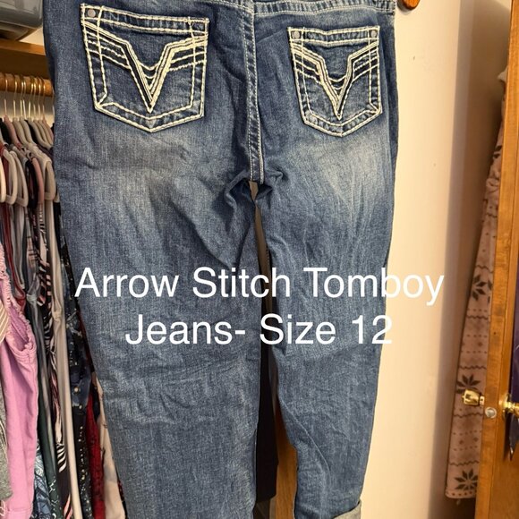 NEW Size 12 - Vigoss® Mid Rise Arrow Stitch Tomboy Jean DARK SANDBLAST  NWT - Picture 1 of 2